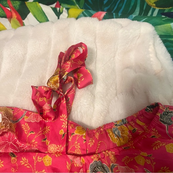 NWT Forever 21 L Pink Floral Satin Tie Strap Crop Cold Shoulder Feminine Blouse - Picture 10 of 12